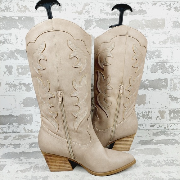 NEW Dolce Vita Karda Tan Western Stitch Block Heel Pointed Toe Tall Boots K393 - Picture 3 of 12